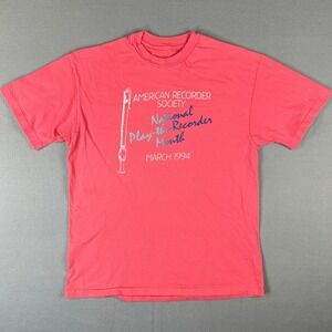 VTG Play the Recorder Month‎ T Shirt Fits M Band Flute Musical Instrument 1990s